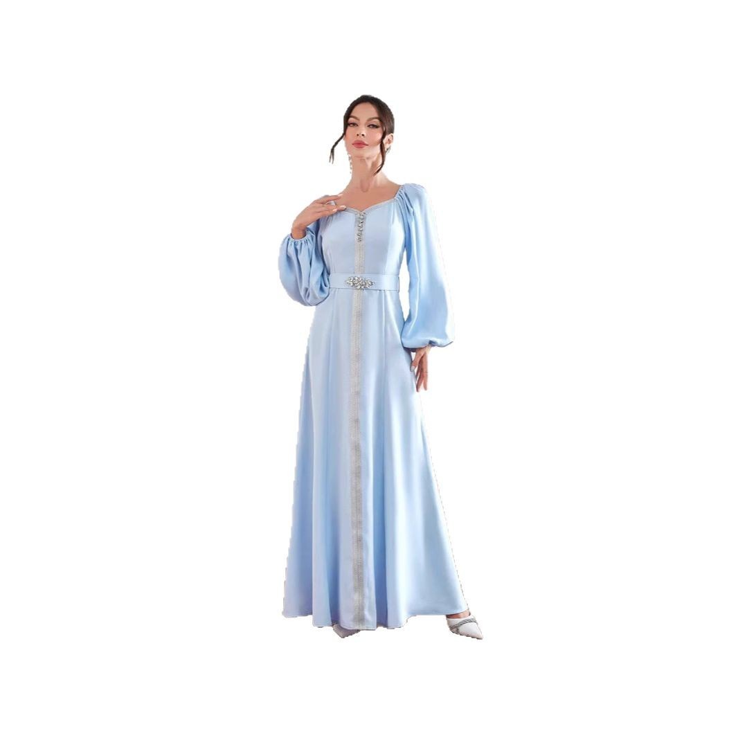 Elegant High Waist Rhinestone Women's Dress