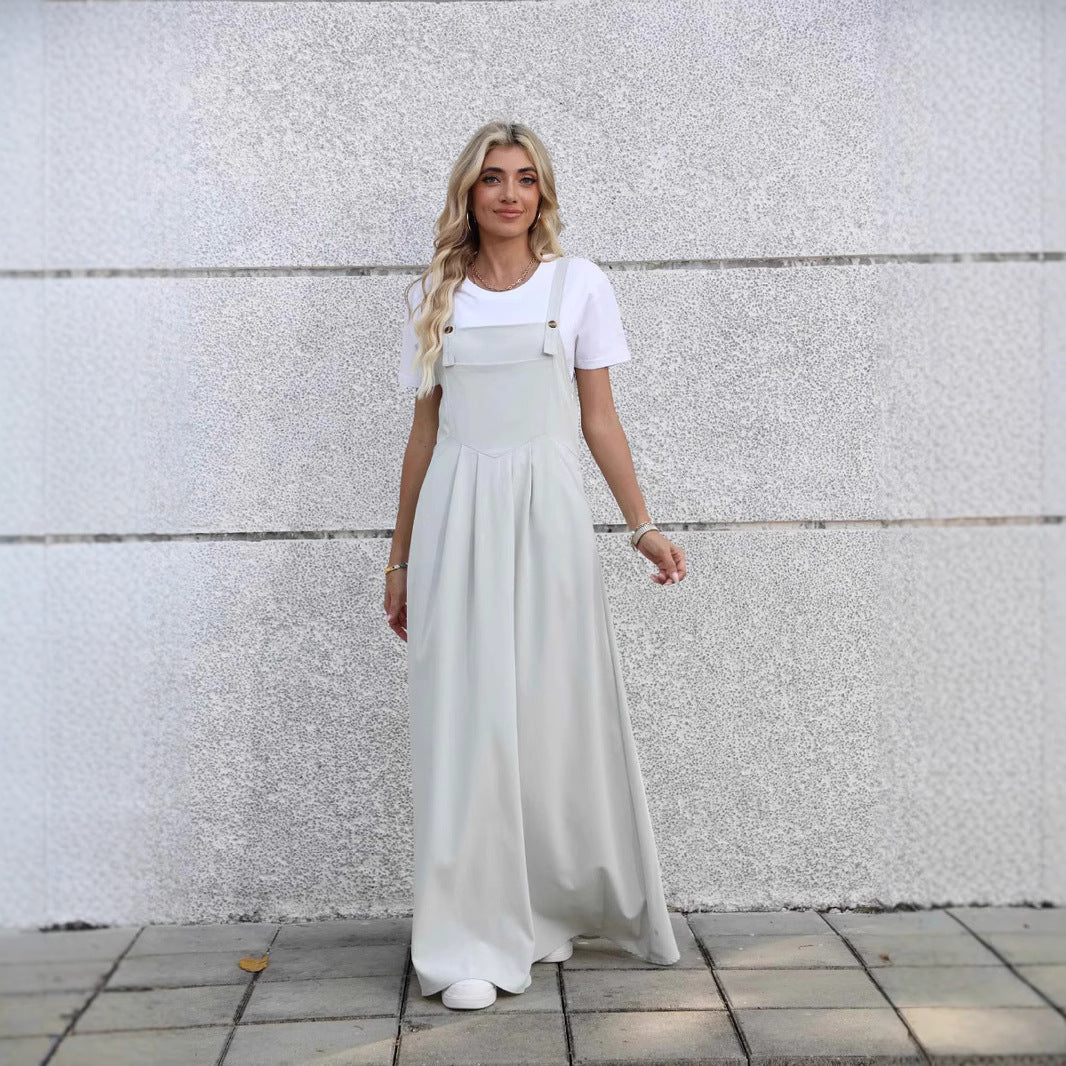 Comfort And Casual Design Waist Pleated Slimming Elegant One-piece Suspender Dress