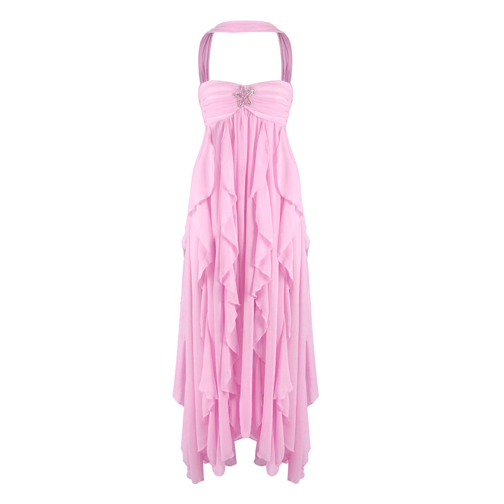 Sexy Halter Backless Tube Top Laminated Lace Dress