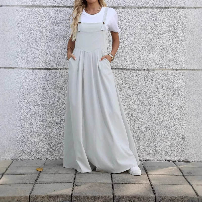 Comfort And Casual Design Waist Pleated Slimming Elegant One-piece Suspender Dress