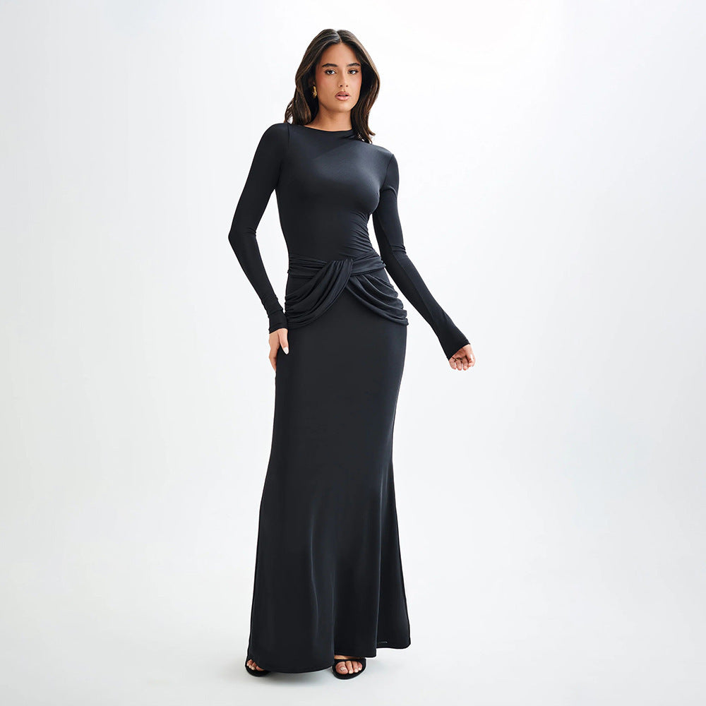 Women's Temperament Pure Color Long Dress