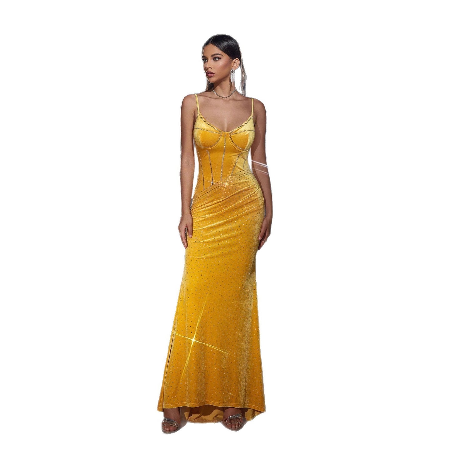Sexy Slip Velvet Sequin Long Evening Dress
