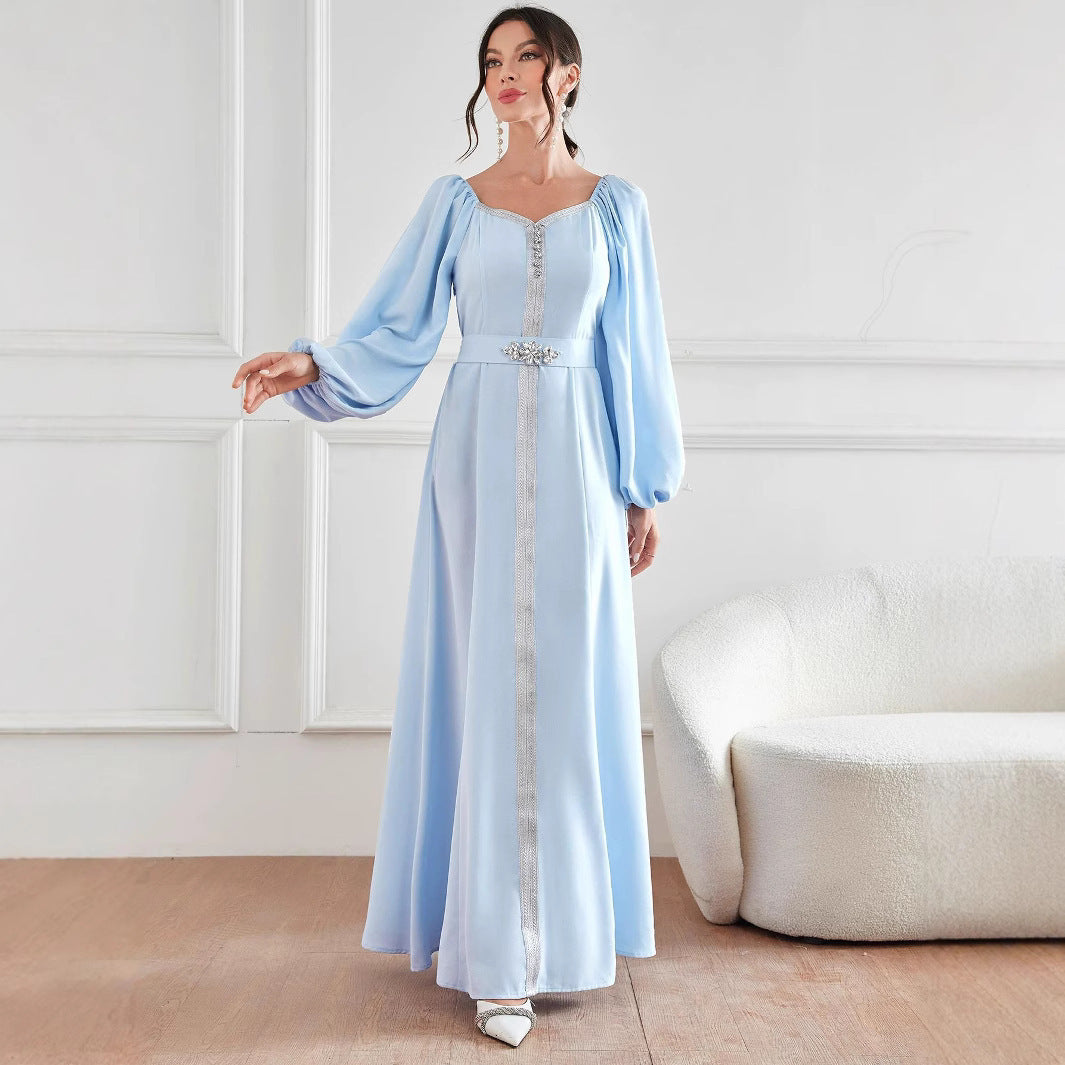 Elegant High Waist Rhinestone Women's Dress