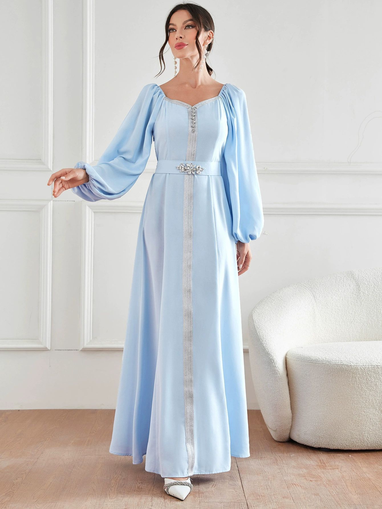 Elegant High Waist Rhinestone Women's Dress