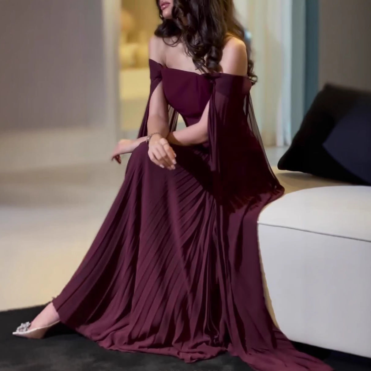 Women's Socialite Style Off-shoulder Mesh Stitching Elegant Dress
