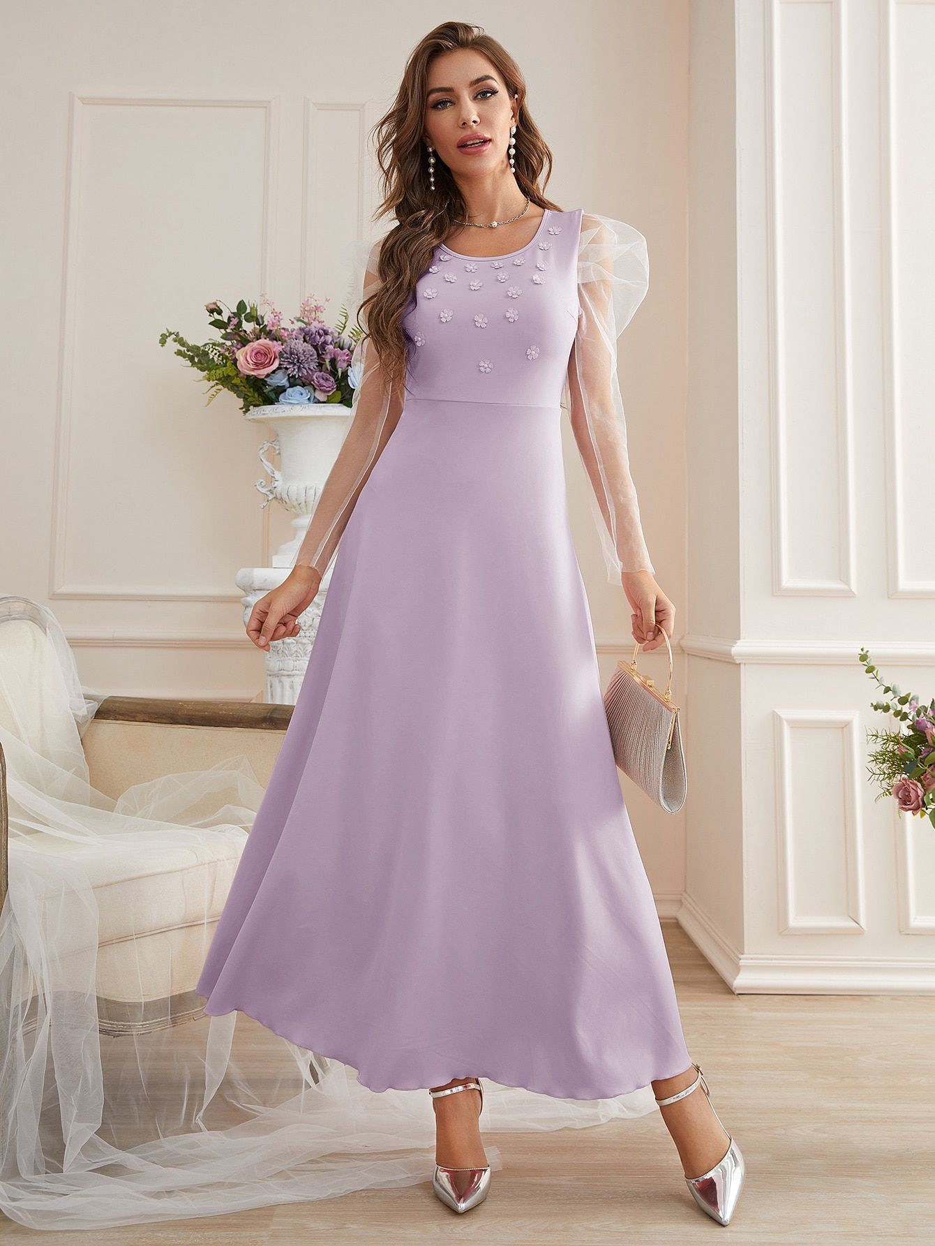 Fashion Elegant Mesh Sleeves Women's Dress SuzyFlo