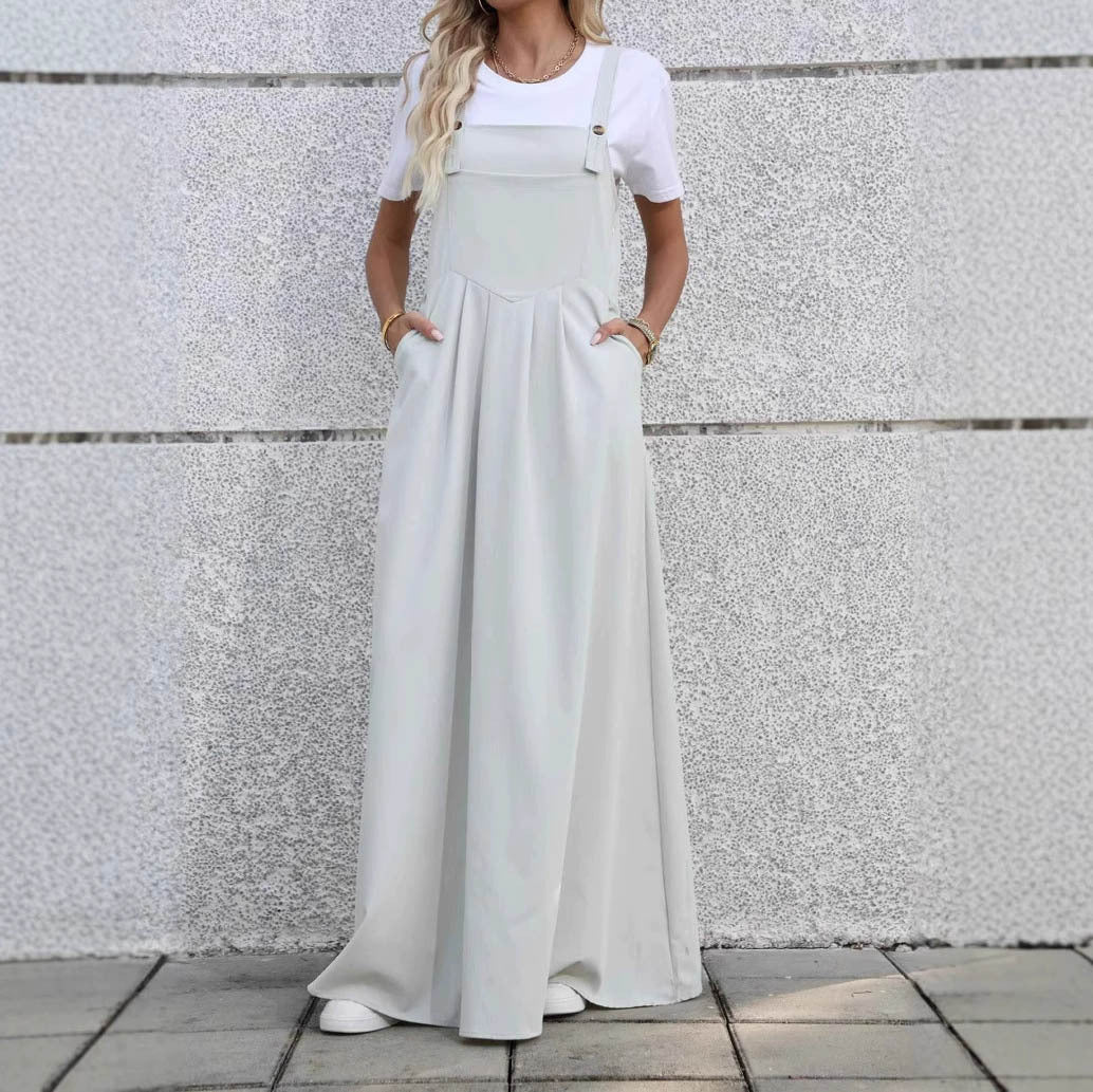 Comfort And Casual Design Waist Pleated Slimming Elegant One-piece Suspender Dress