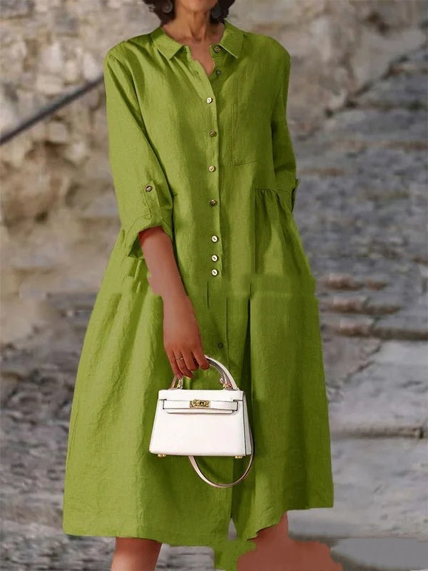 Pure Cotton And Linen Solid Color Loose Pocket Dress SuzyFlo
