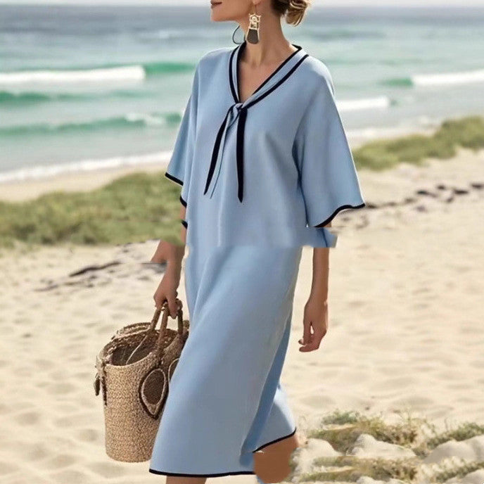 Casual Sailor Collar Striped Printed Dress