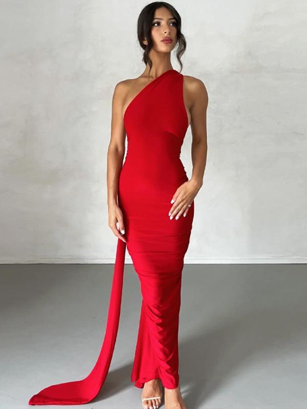 Women's Fashion Plain Sling Collar Tight Dress
