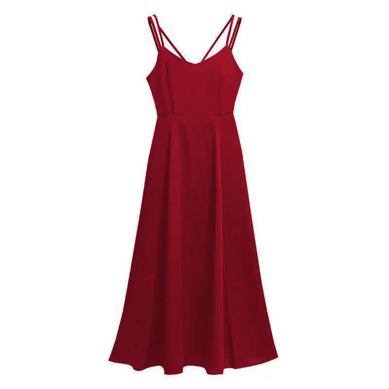 Women's Sexy Slit Mid-length Korean Style Fashion Suspenders Dress