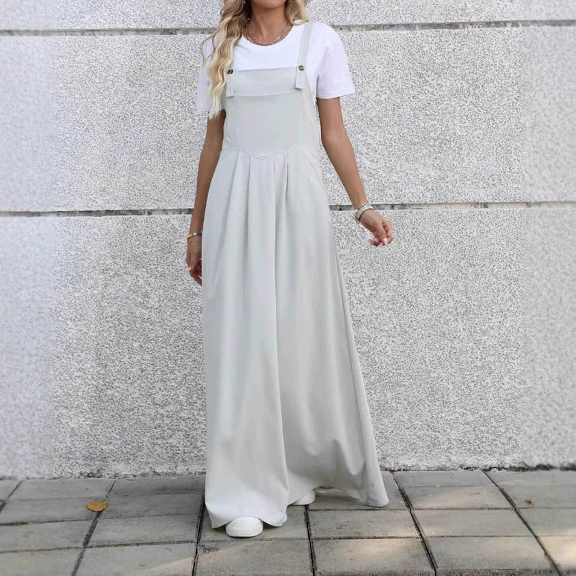Comfort And Casual Design Waist Pleated Slimming Elegant One-piece Suspender Dress