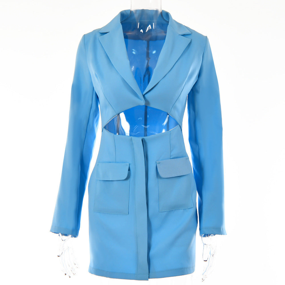 Blazer Dress Women Notched Collar Hollow Out Buttons Jacket SuzyFlo