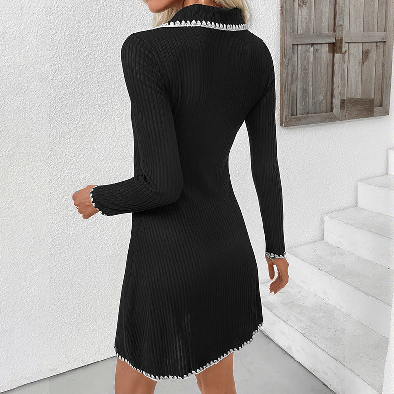 Knitted Fitted Waist Long Sleeve Dress