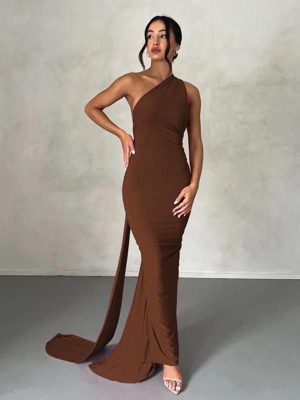 Women's Fashion Plain Sling Collar Tight Dress