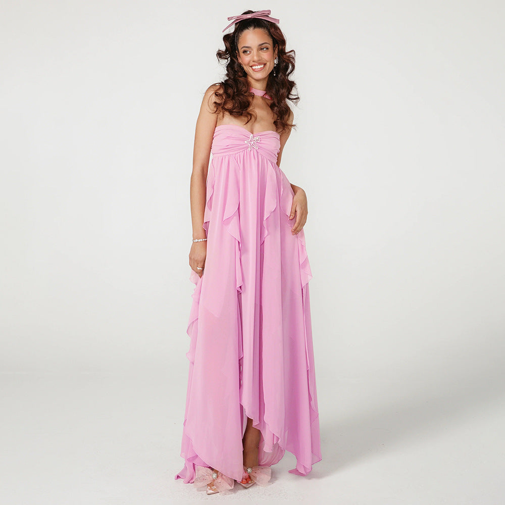 Sexy Halter Backless Tube Top Laminated Lace Dress
