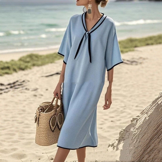 Casual Sailor Collar Striped Printed Dress