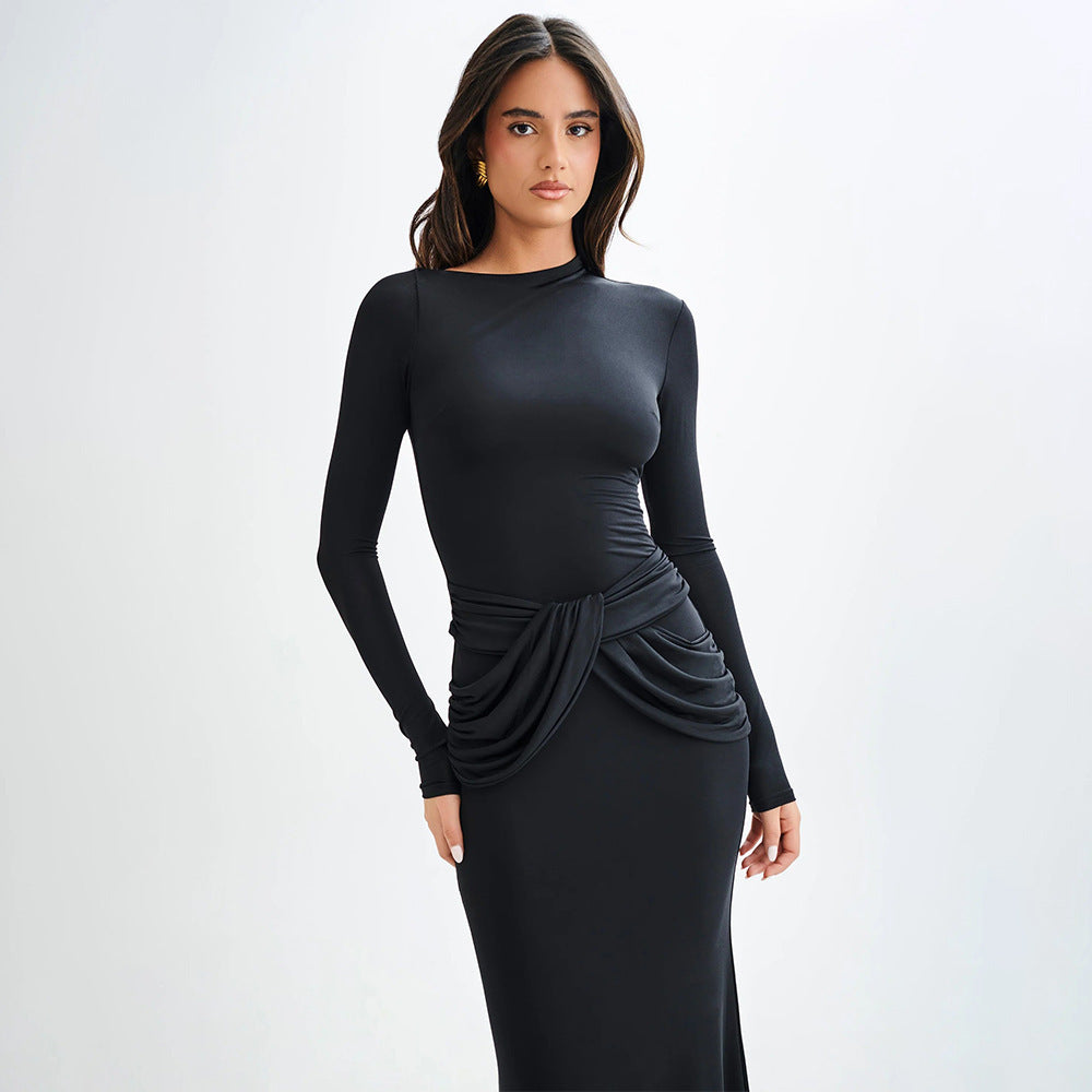 Women's Temperament Pure Color Long Dress