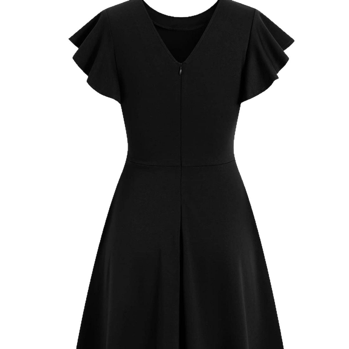 Short Sleeve Round Neck Elegant Ruffle Sleeve Solid Color Casual Mid-length Dress