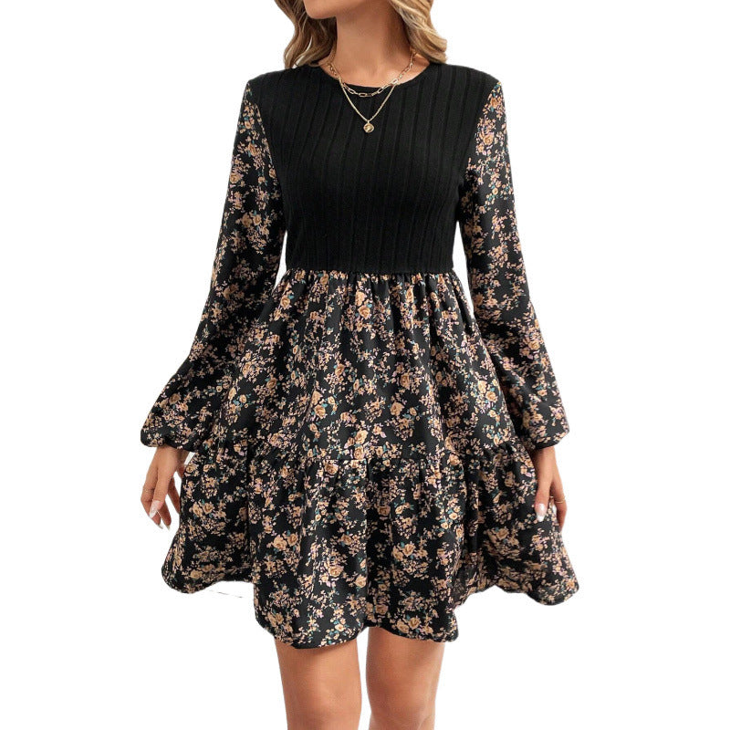 Women's Fashion Slim Round Neck Floral Long Sleeve Dress SuzyFlo