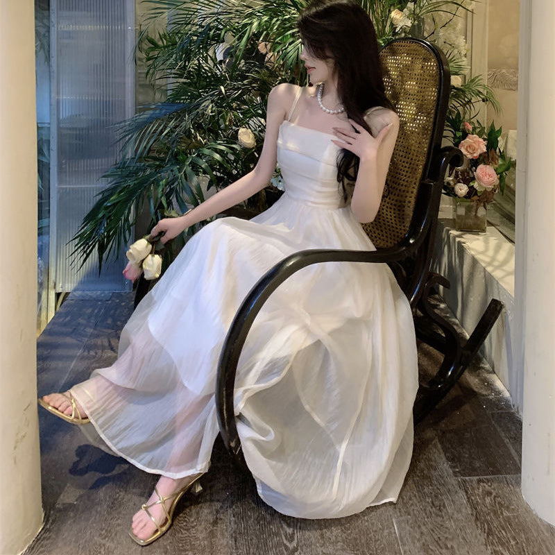 French Gentle Apricot Bandeau Sling Dress