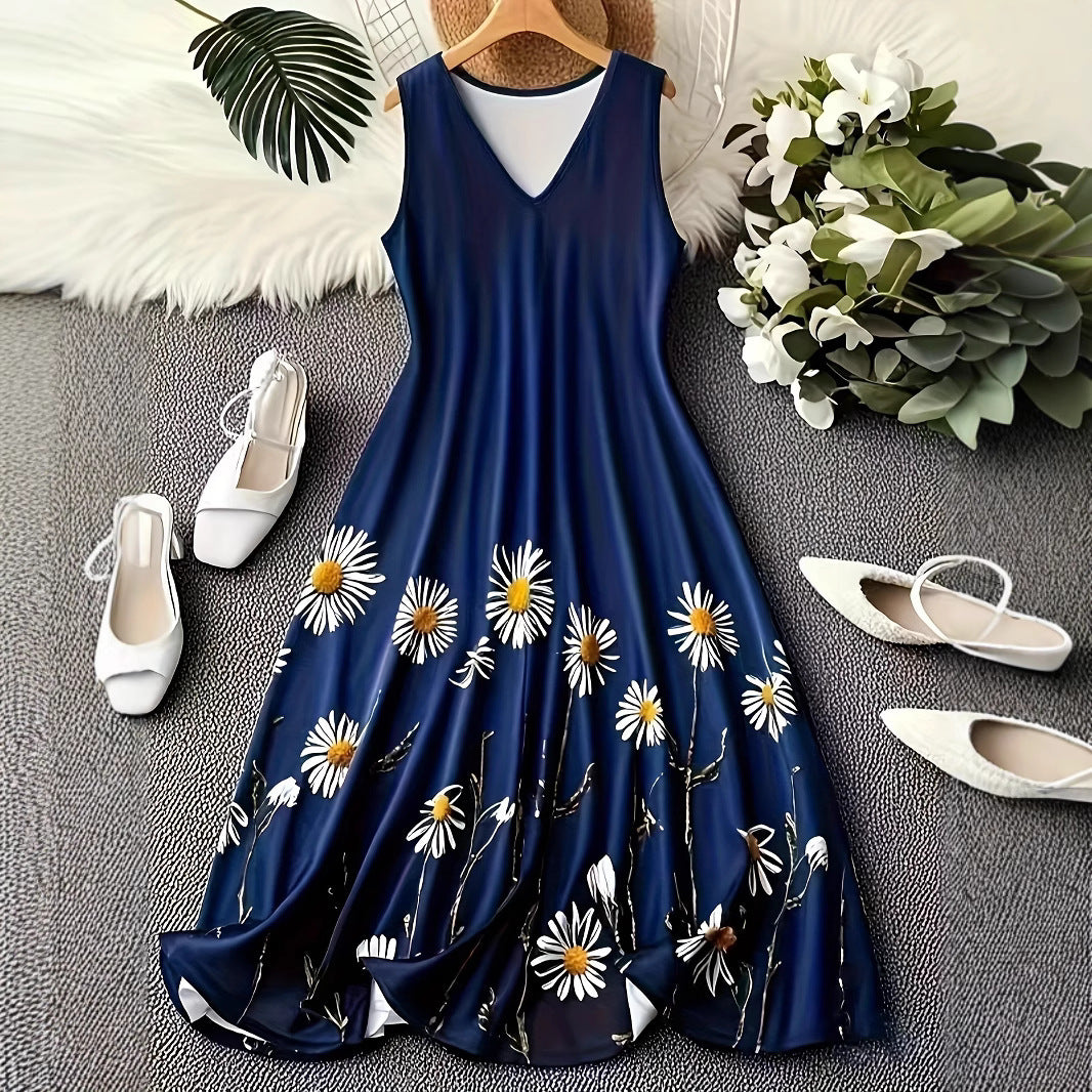 Fashion Printed Sleeveless Vest Dress
