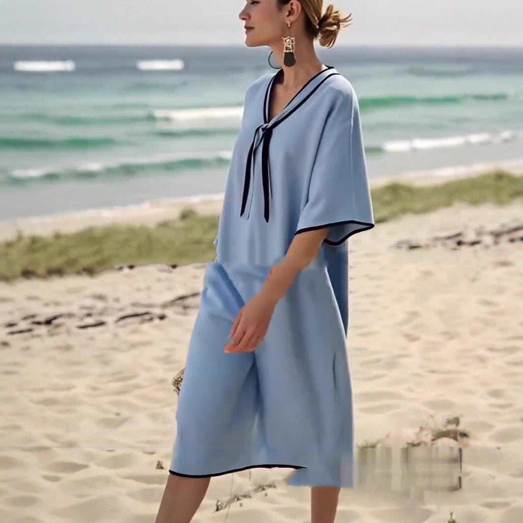 Casual Sailor Collar Striped Printed Dress