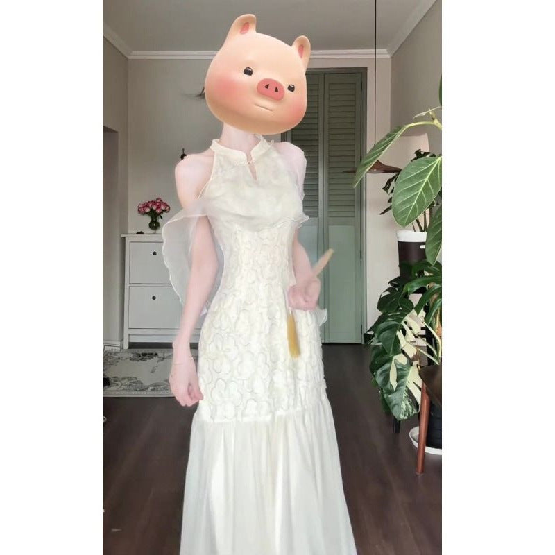 New Chinese Gentle Temperament Jacquard Sleeveless Halter Dress