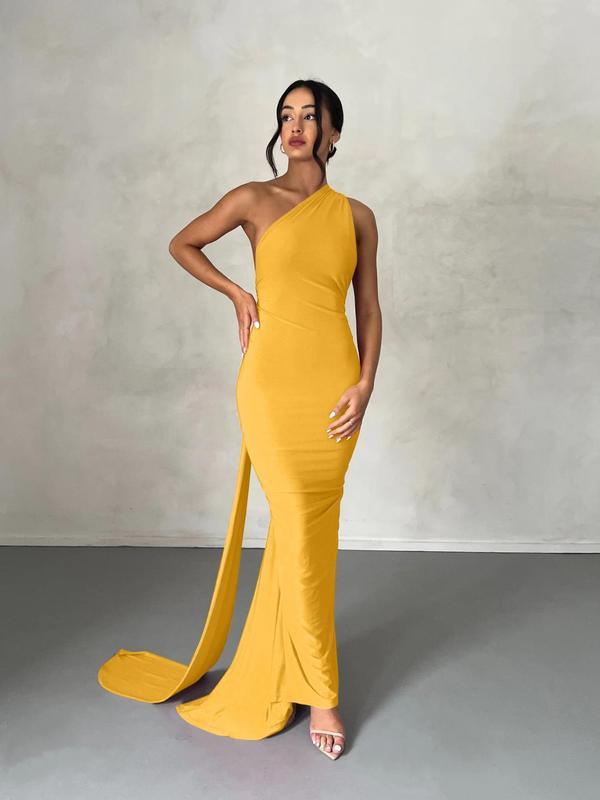 Women's Fashion Plain Sling Collar Tight Dress