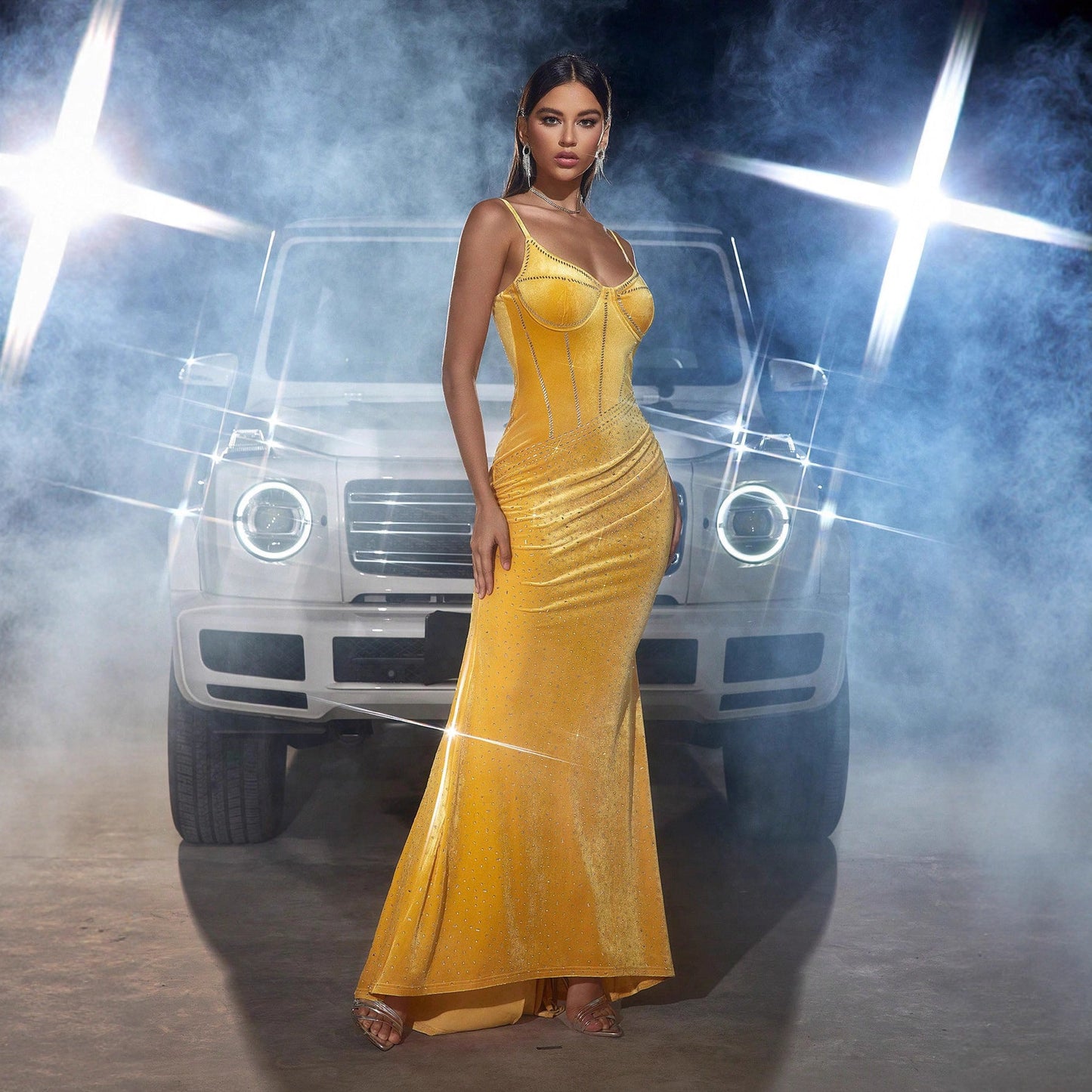 Sexy Slip Velvet Sequin Long Evening Dress SuzyFlo