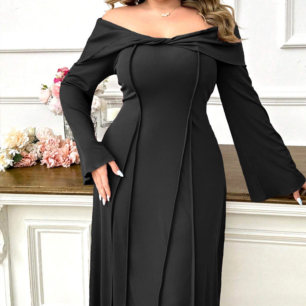 Elegant Intellectual Word Collar Adult Lady Like Woman Elegant Dress
