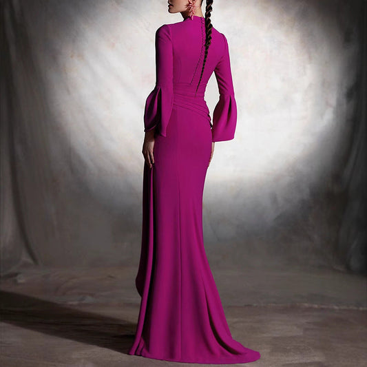 Casual Solid Color A- Line Slim Deep V-neck Evening Dress SuzyFlo