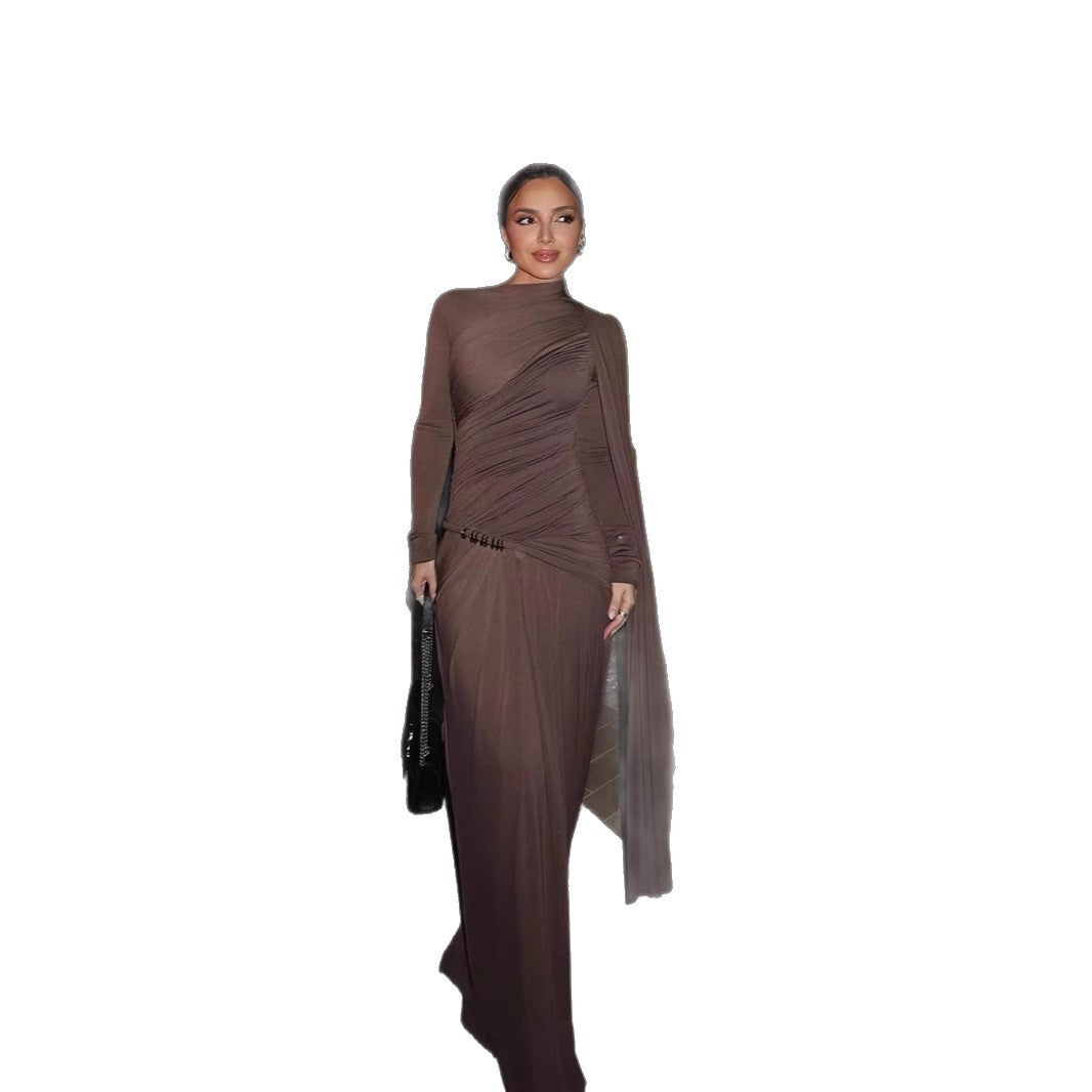 Solid Color Slim Fit Pleated Long Sleeve Dress SuzyFlo