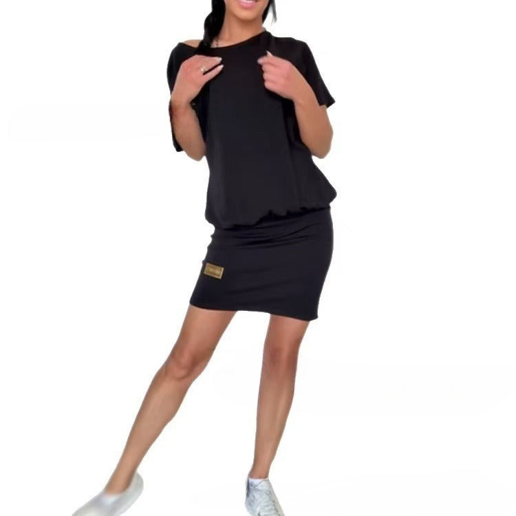 Sports Casual Knitted Short Sleeve Dress