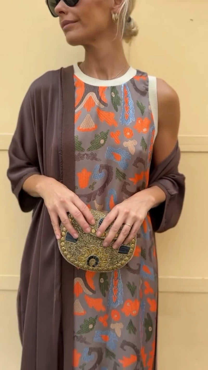 Elegant Printed Round Neck Dress Socialite Two-piece SuzyFlo