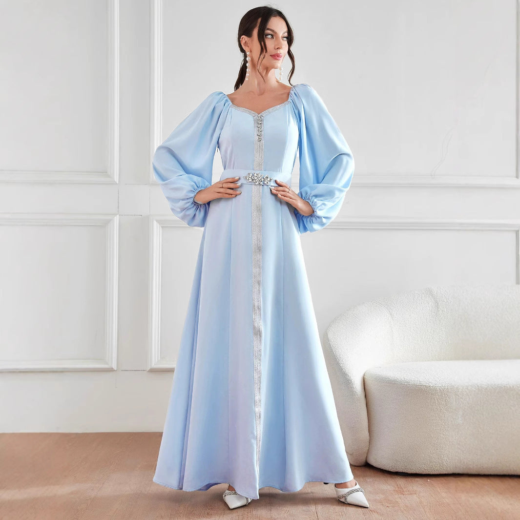 Elegant High Waist Rhinestone Women's Dress