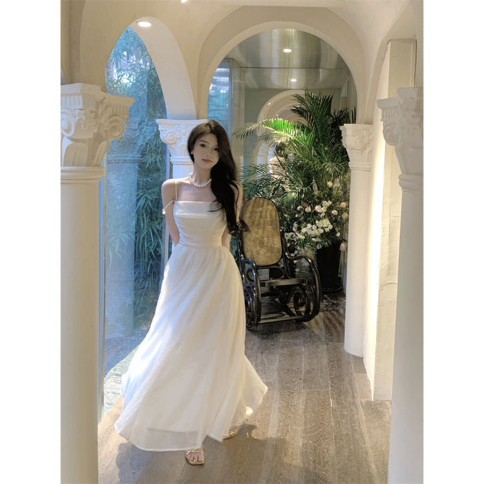 French Gentle Apricot Bandeau Sling Dress