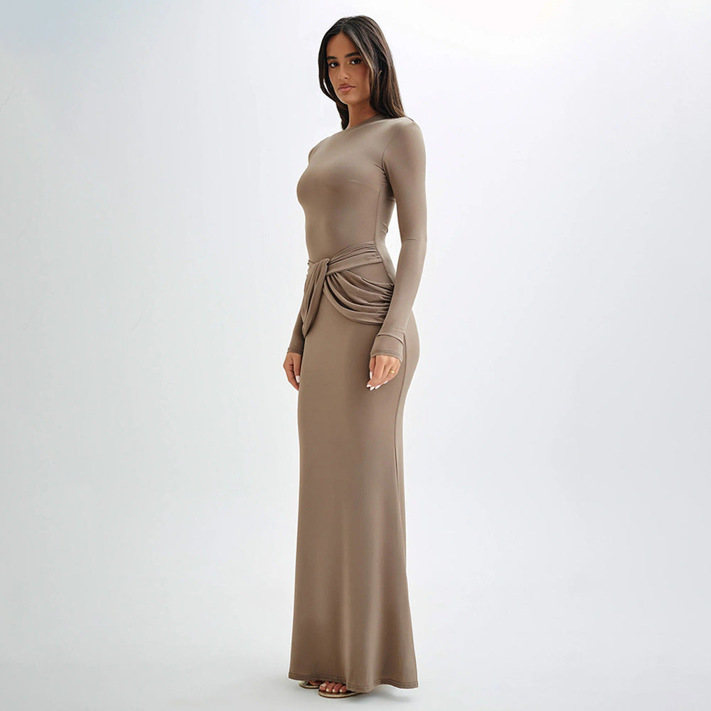 Women's Temperament Pure Color Long Dress