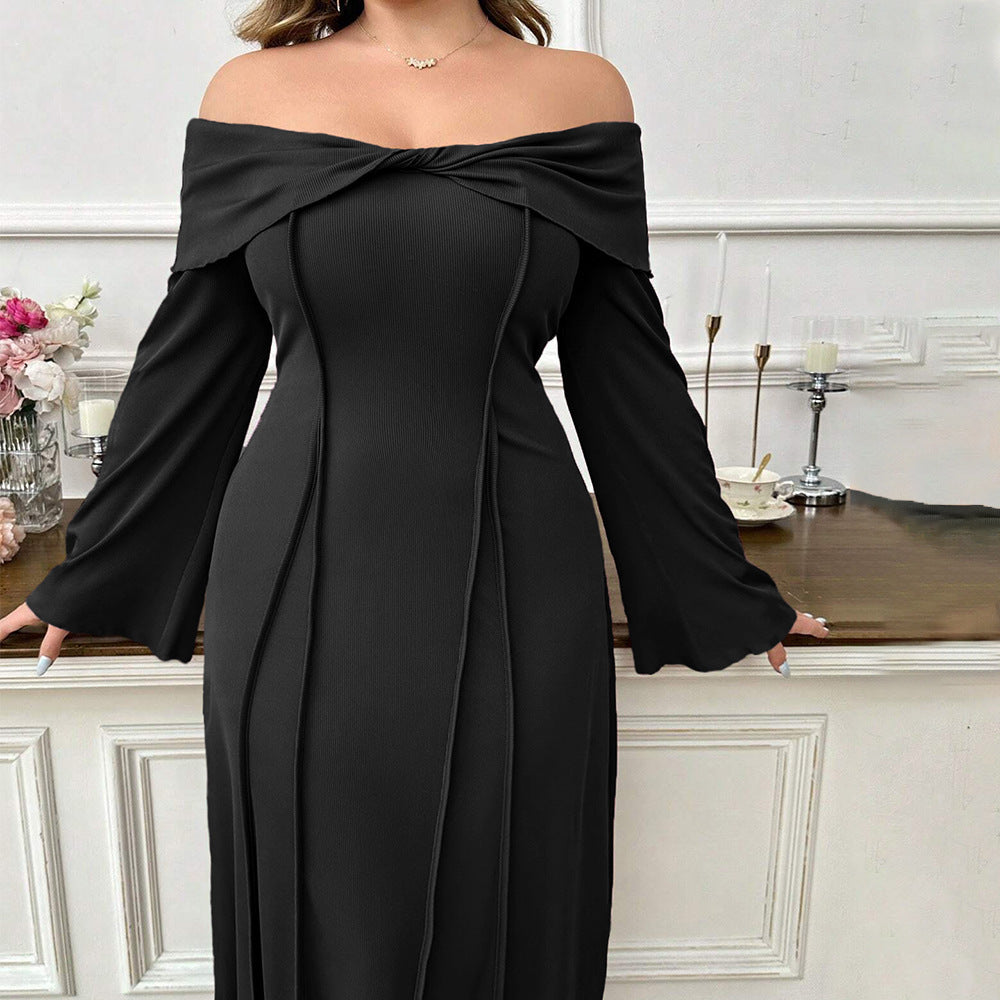 Elegant Intellectual Word Collar Adult Lady Like Woman Elegant Dress