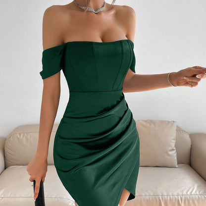 Off-shoulder Collar Spring Women's Mid-length Dress