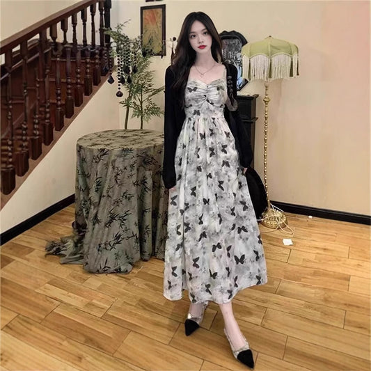 Summer French Style Gentle Pansy Sling Dress