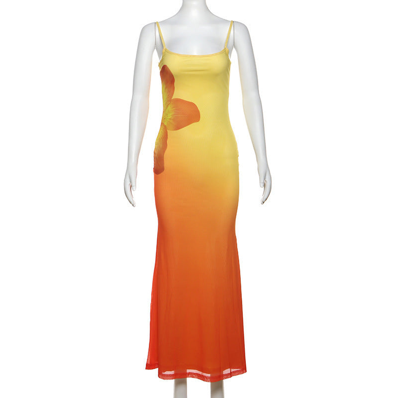 Pure Desire Wind Three-dimensional Gradient Flower Fishtail Sheath Dress