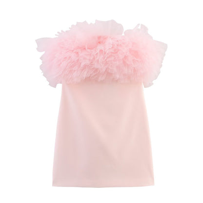 Temperament Slimming Chest Furry Tube Top Dress