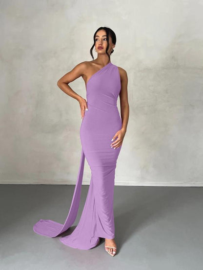 Women's Fashion Plain Sling Collar Tight Dress