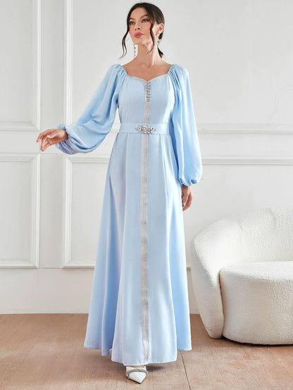 Elegant High Waist Rhinestone Women's Dress