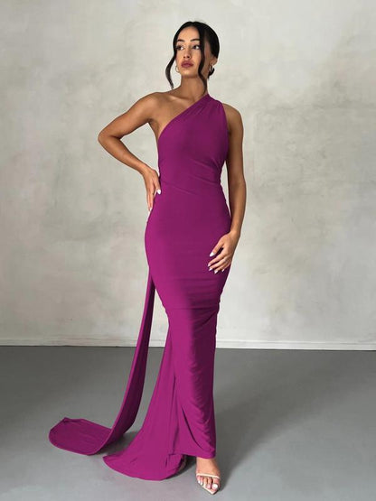 Women's Fashion Plain Sling Collar Tight Dress