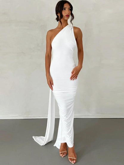 Women's Fashion Plain Sling Collar Tight Dress