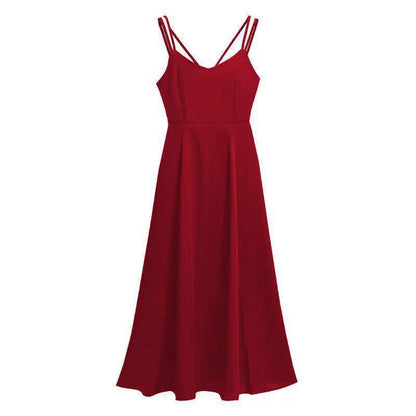 Women's Sexy Slit Mid-length Korean Style Fashion Suspenders Dress