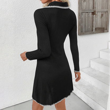 Knitted Fitted Waist Long Sleeve Dress