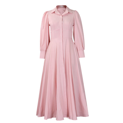 Women's Elegant Long Sleeve Big Hem Shirt Solid Color Dress